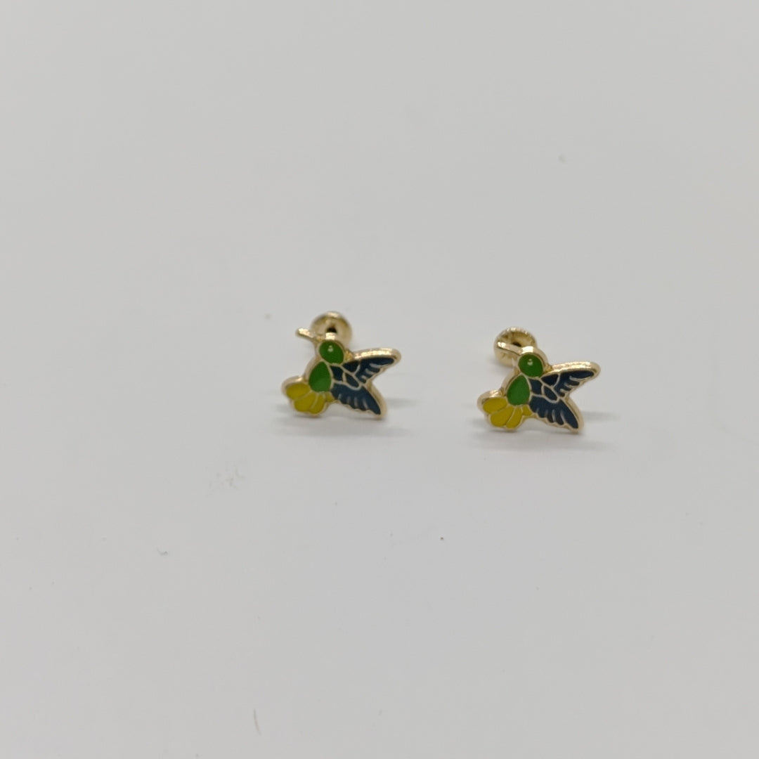 BROQUELES BROQUEL FIG COLIBRI ESMALTE VERDE 14K 0.2138 GR (NUEVO)