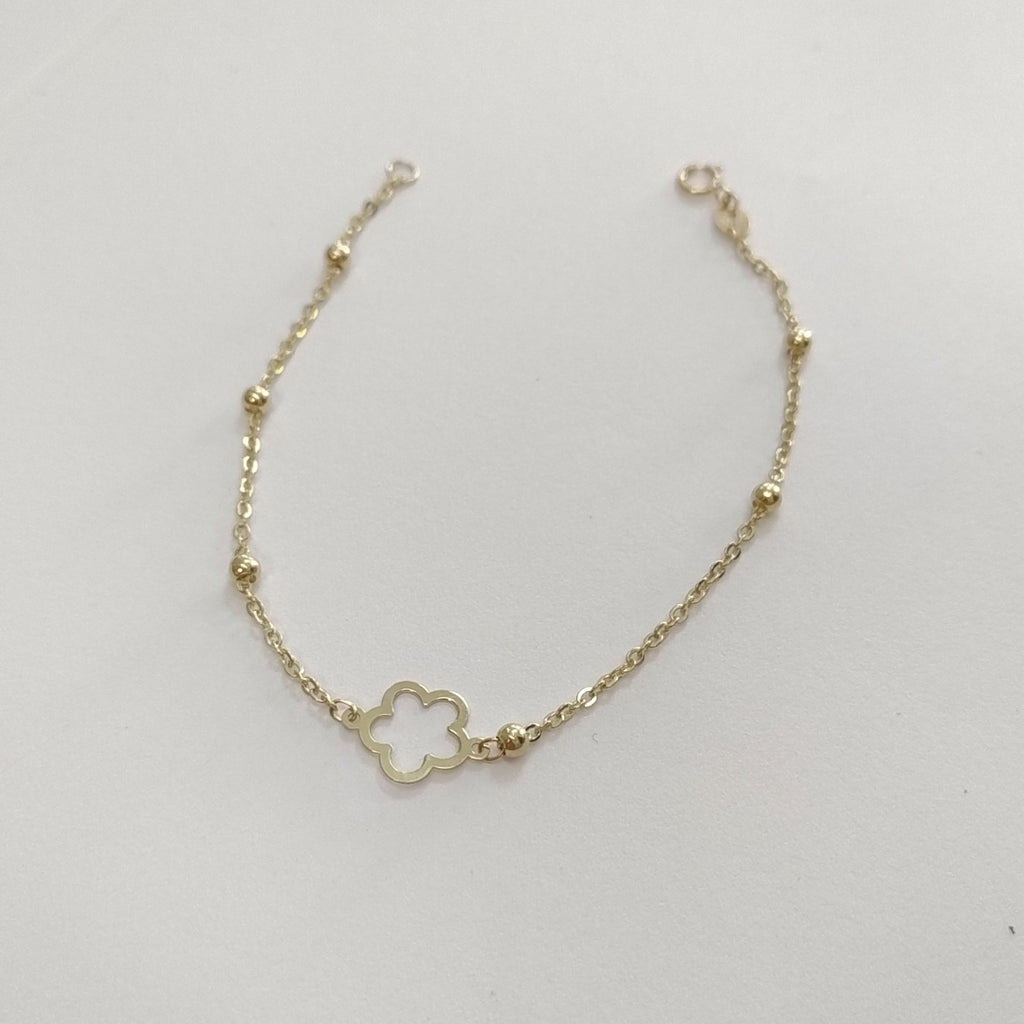 PULSERA TEJIDO ESPECIAL CON FLOR 14K 18 CM 1.6 GR (NUEVO)