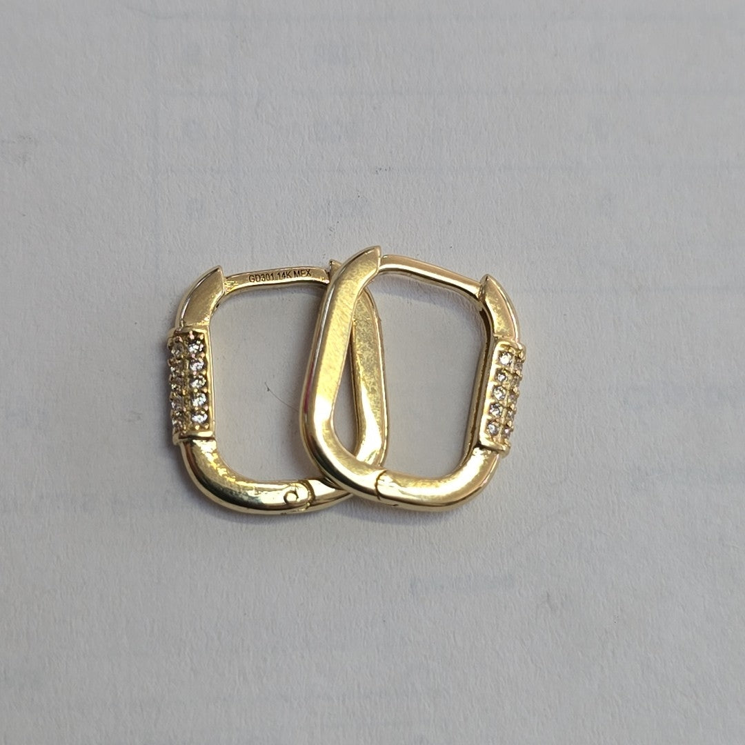 ARETES HUGGIES OVALADA C CIRCONIAS 14K 2.4 GR (NUEVO)