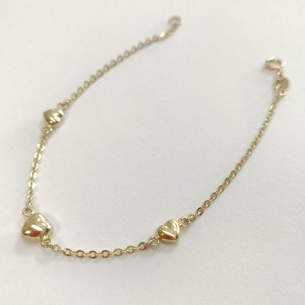 PULSERA TEJIDO ESPECIAL CON CORAZONES 14K 18 CM 1.6 GR (NUEVO)