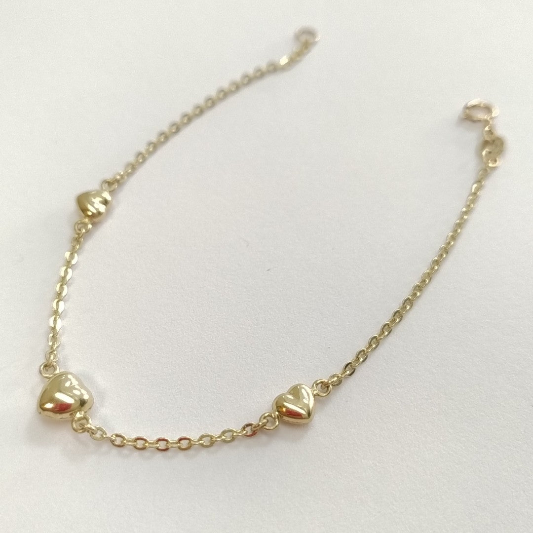 PULSERA TEJIDO ESPECIAL CON CORAZONES 14K 18 CM 1.6 GR (NUEVO)
