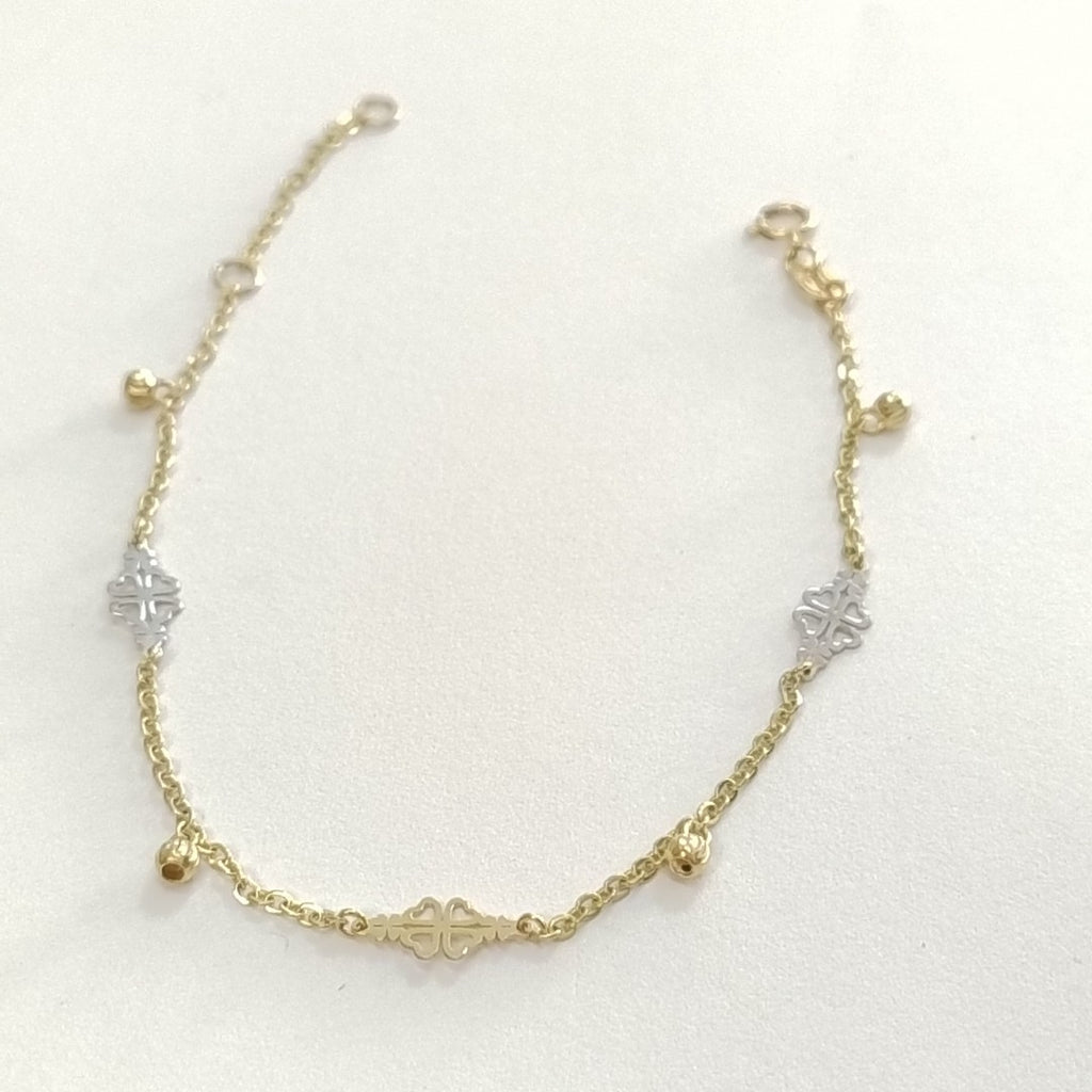 PULSERA ESPECIAL CON TREBOL 14K 18 CM 1.8 GR (NUEVO)