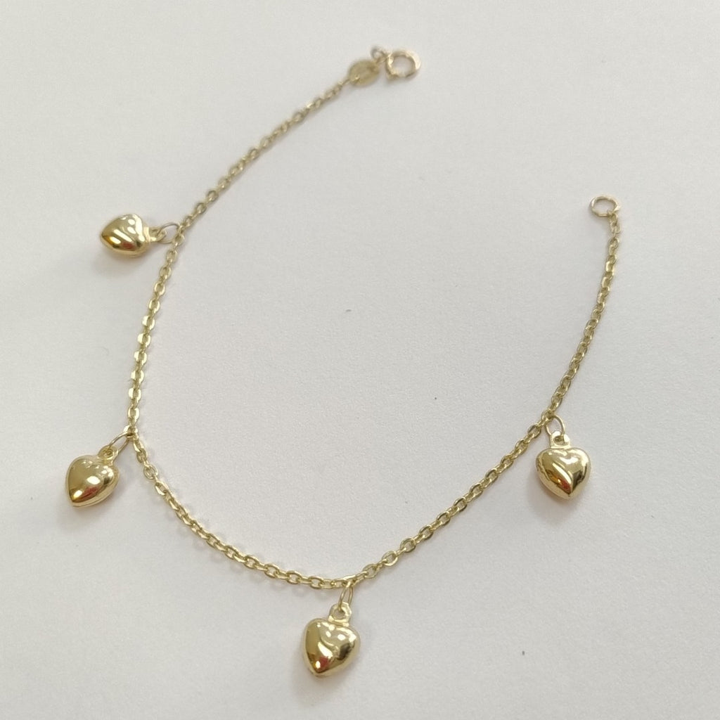 PULSERA ESP CON FIG CORAZONES 14K 18 CM 1.8 GR (NUEVO)