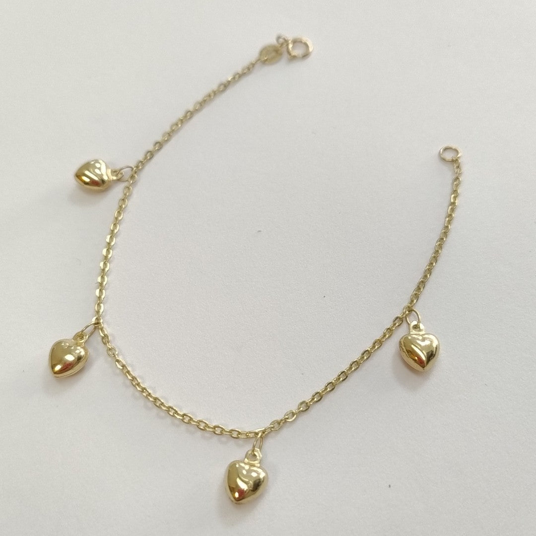 PULSERA ESP CON FIG CORAZONES 14K 18 CM 1.8 GR (NUEVO)
