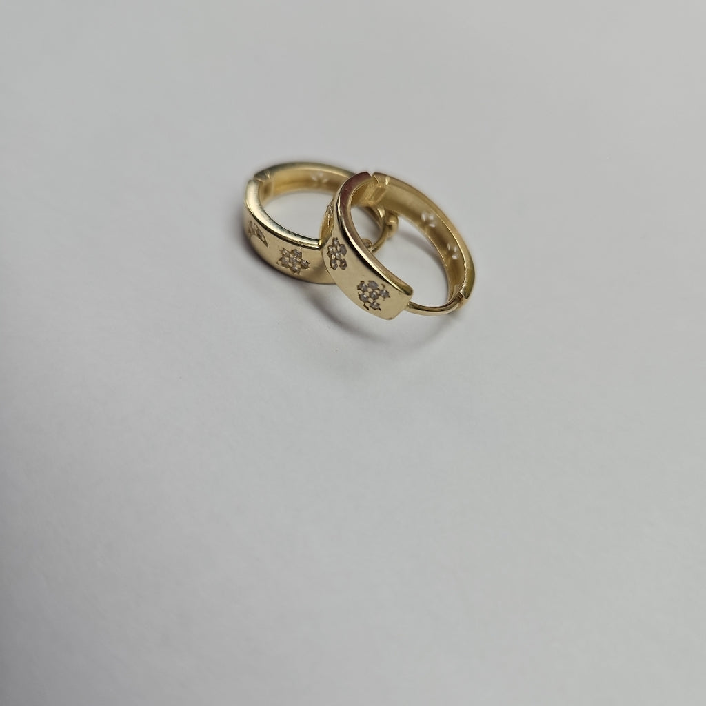 ARETES TEJIDO HUGGIES CON CIRCONIAS 14K 2.9 GR (NUEVO)