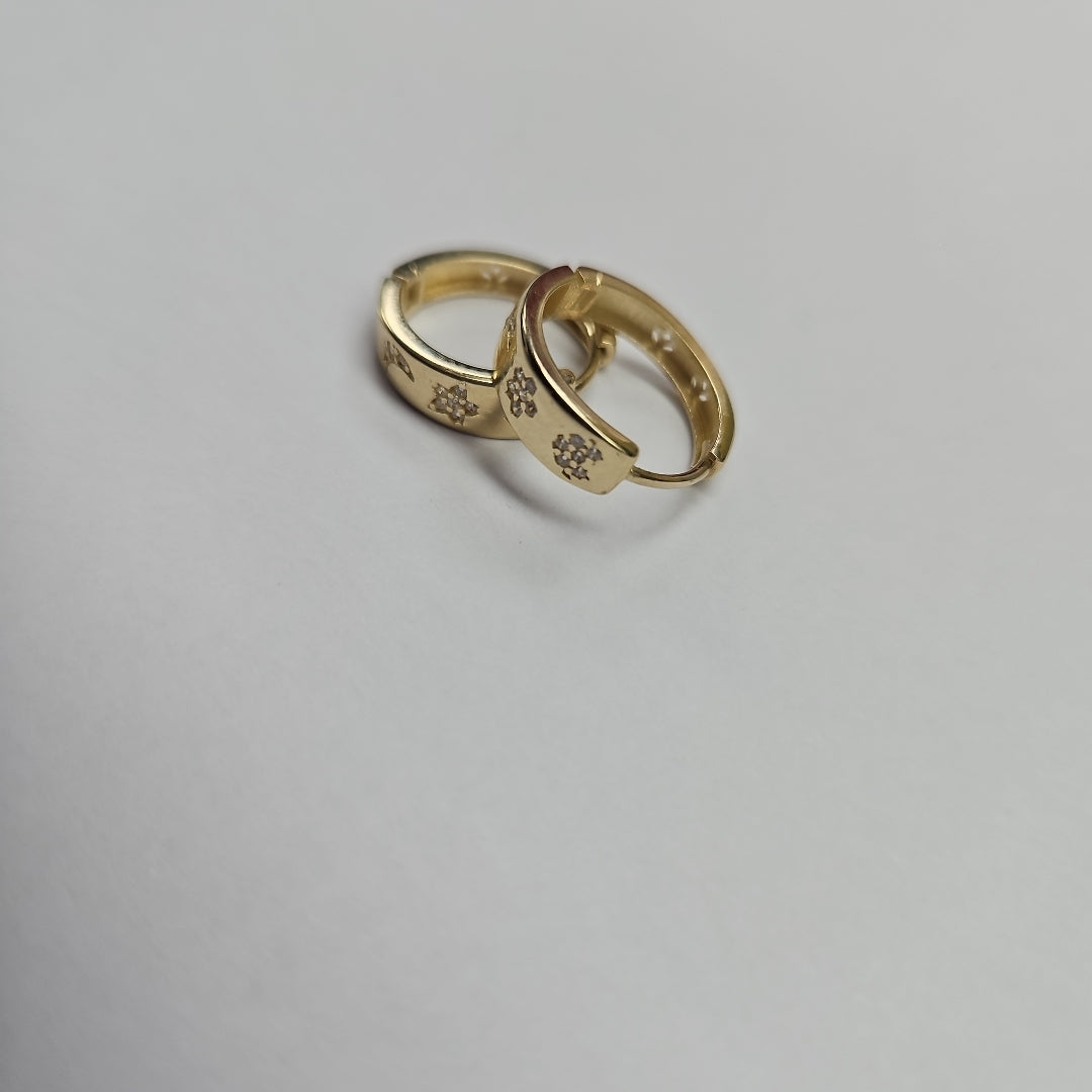ARETES TEJIDO HUGGIES CON CIRCONIAS 14K 2.9 GR (NUEVO)
