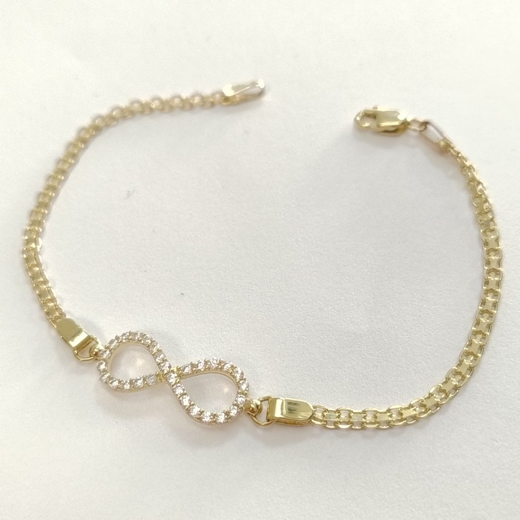 PULSERA TEJIDO ESPECIAL CON INFINITO Y CIRCONIAS 14K 18 CM 3.3 GR (NUEVO)