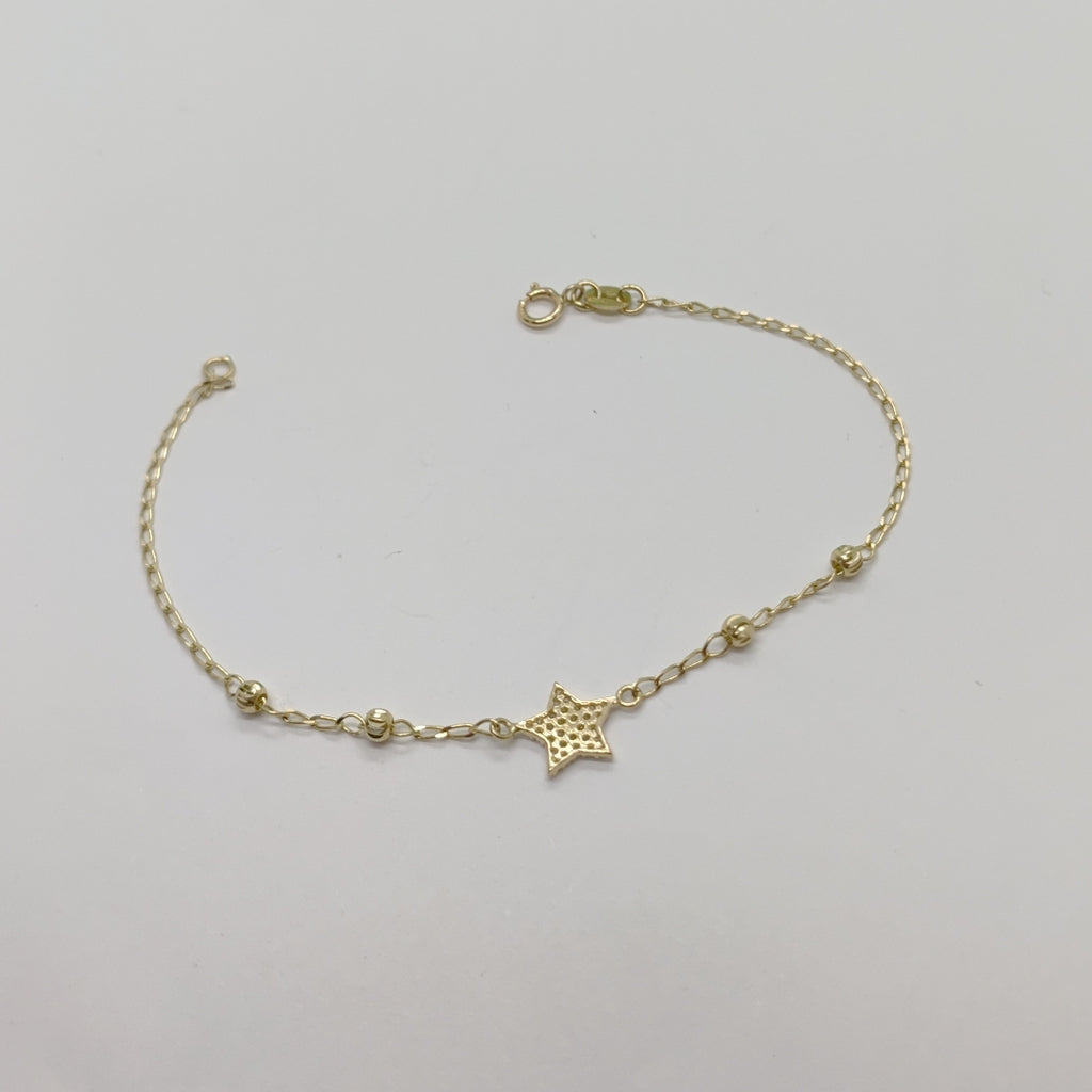 PULSERA ESPECIAL CON ESTRELLA Y CIRCONIAS 14K 18 CM 1.4 GR (NUEVO)
