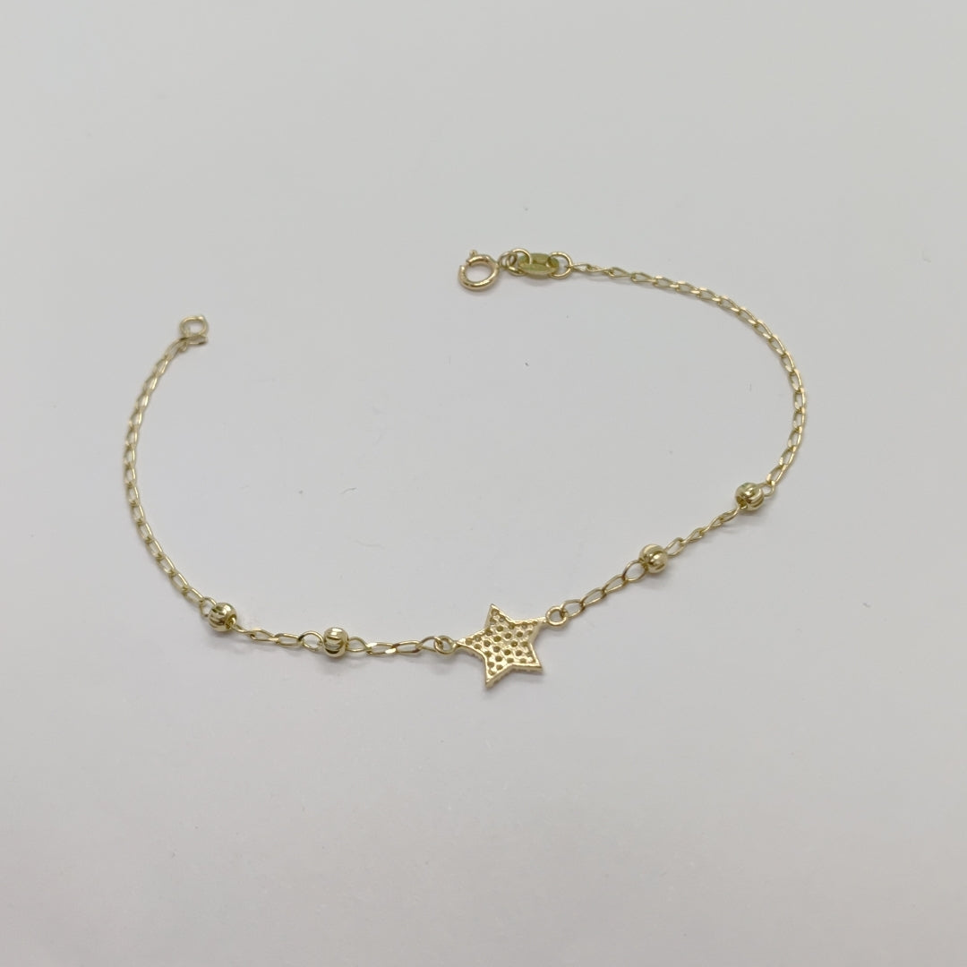 PULSERA ESPECIAL CON ESTRELLA Y CIRCONIAS 14K 18 CM 1.4 GR (NUEVO)