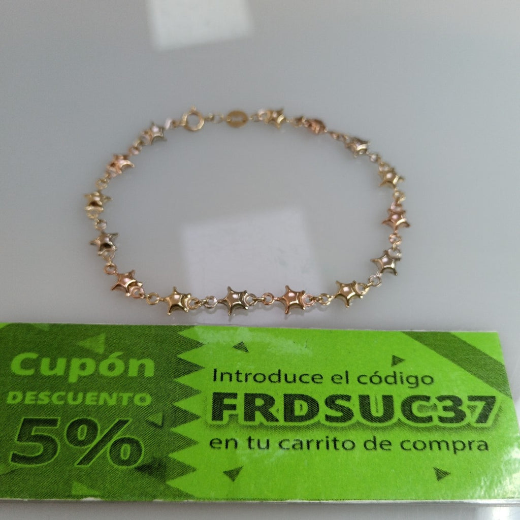 PULSERA TEJIDO ESPECIAL ESTRELLAS COMBINADAS 14K 18 CM 2.3 GR (NUEVO)
