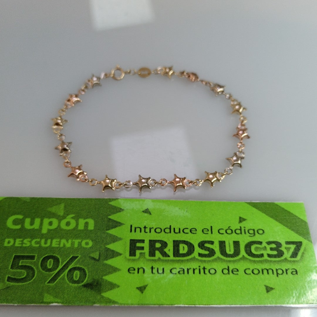 PULSERA TEJIDO ESPECIAL ESTRELLAS COMBINADAS 14K 18 CM 2.3 GR (NUEVO)