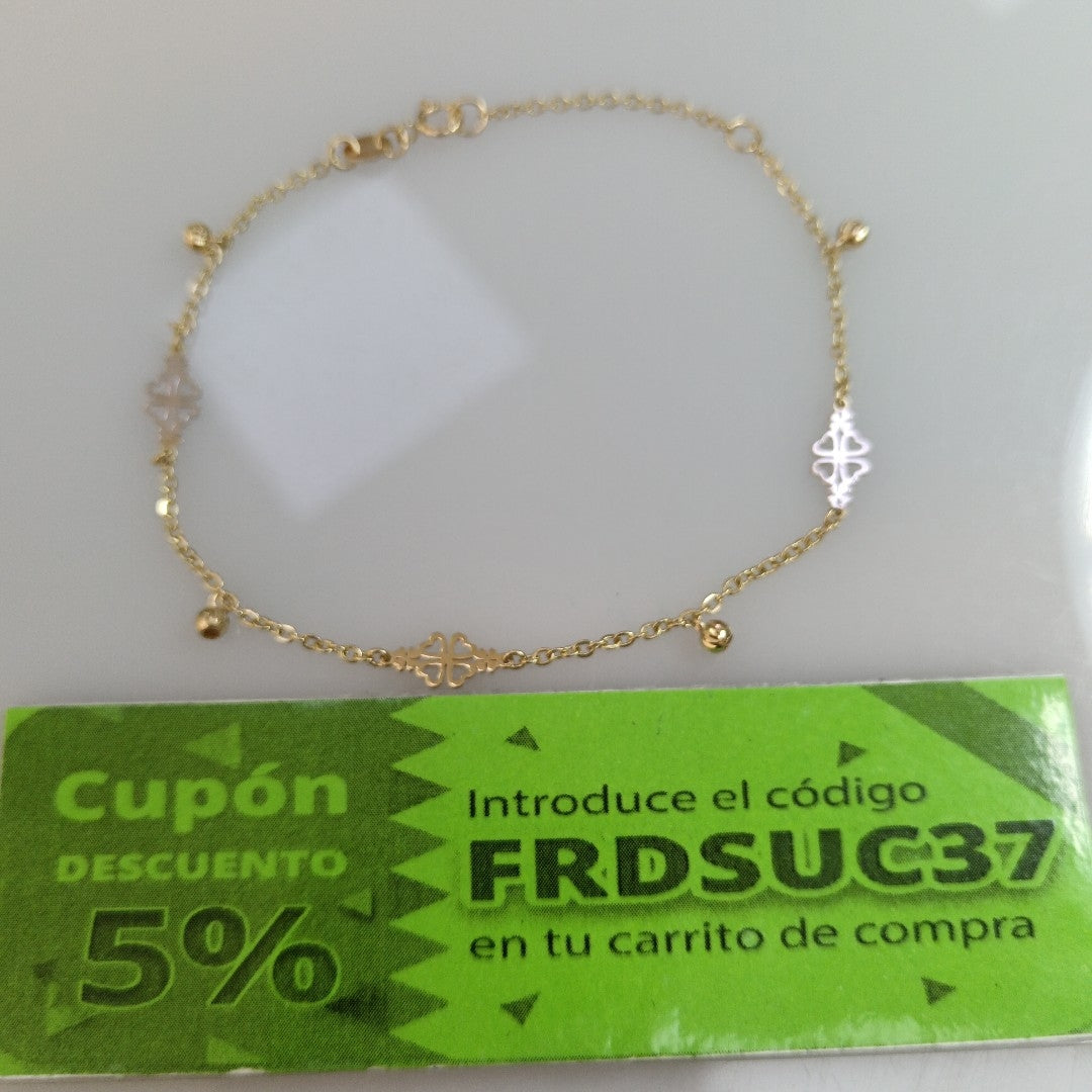 PULSERA ESPECIAL CON TREBOL 14K 18 CM 1.8 GR (NUEVO)