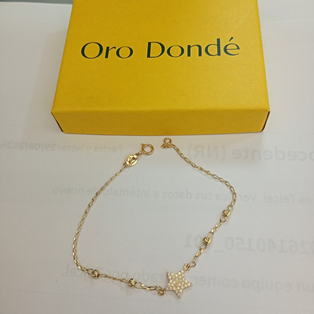 PULSERA ESPECIAL CON ESTRELLA Y CIRCONIAS 14K 18 CM 1.5 GR (NUEVO)