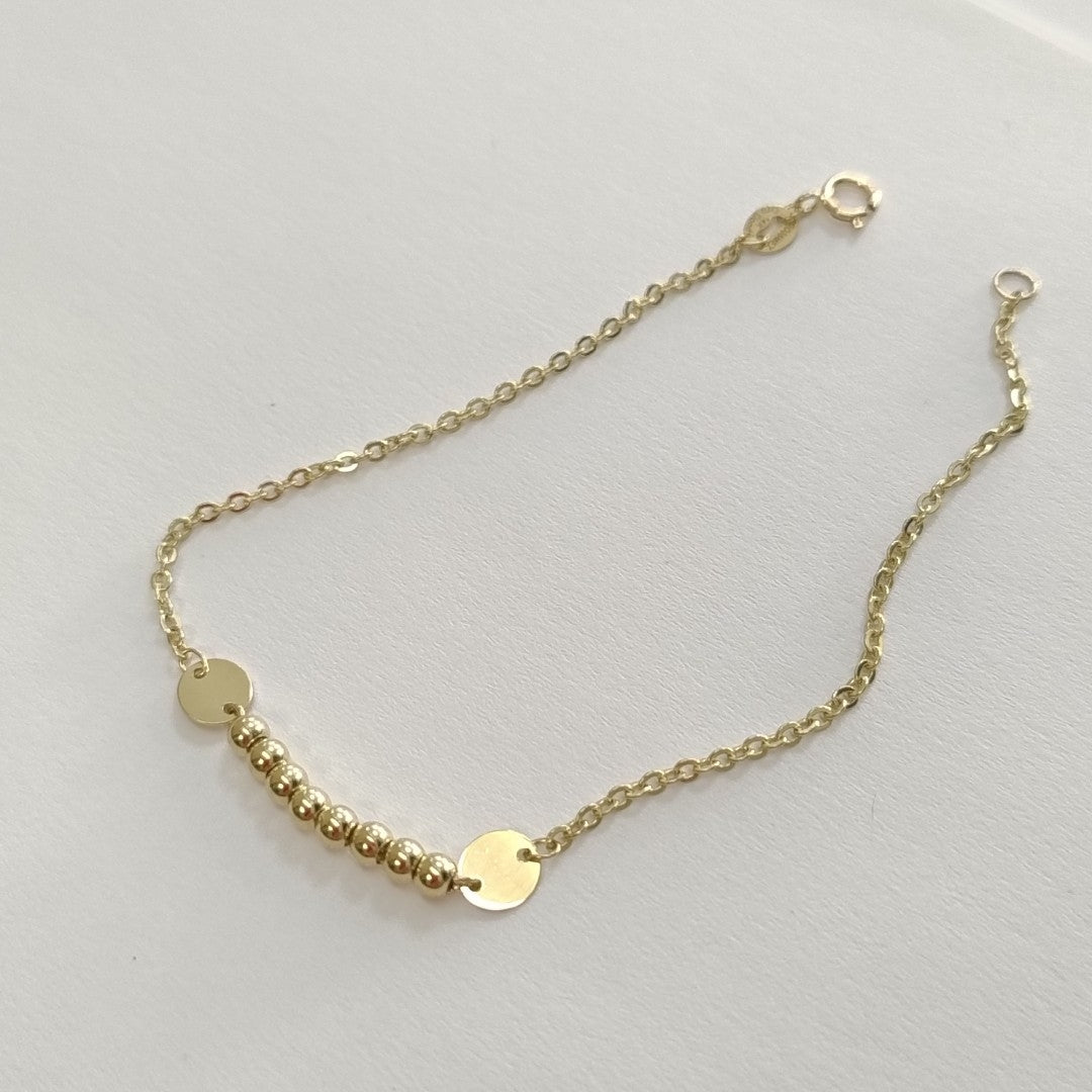 PULSERA TEJIDO ESPECIAL CON BOLITAS 14K 18 CM 1.8 GR (NUEVO)