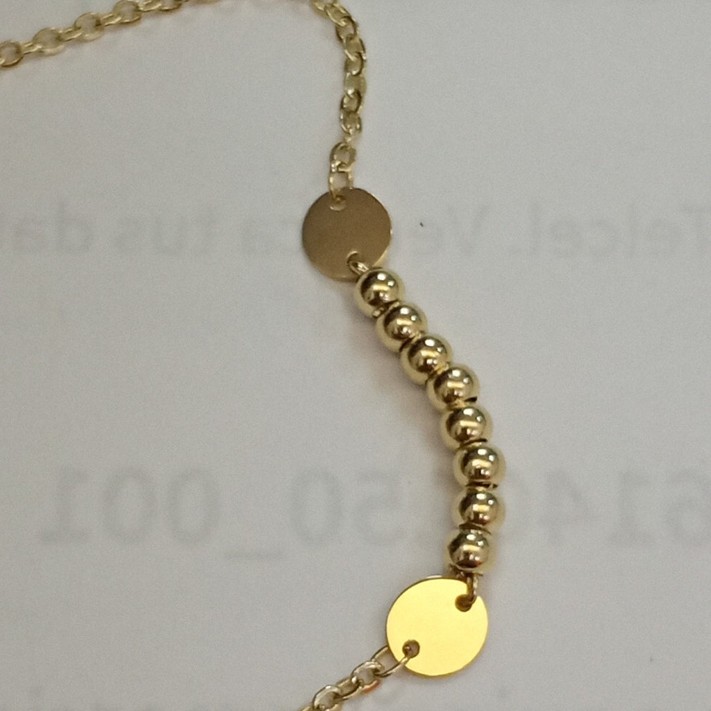 PULSERA TEJIDO ESPECIAL CON BOLITAS 14K 18 CM 1.8 GR (NUEVO)