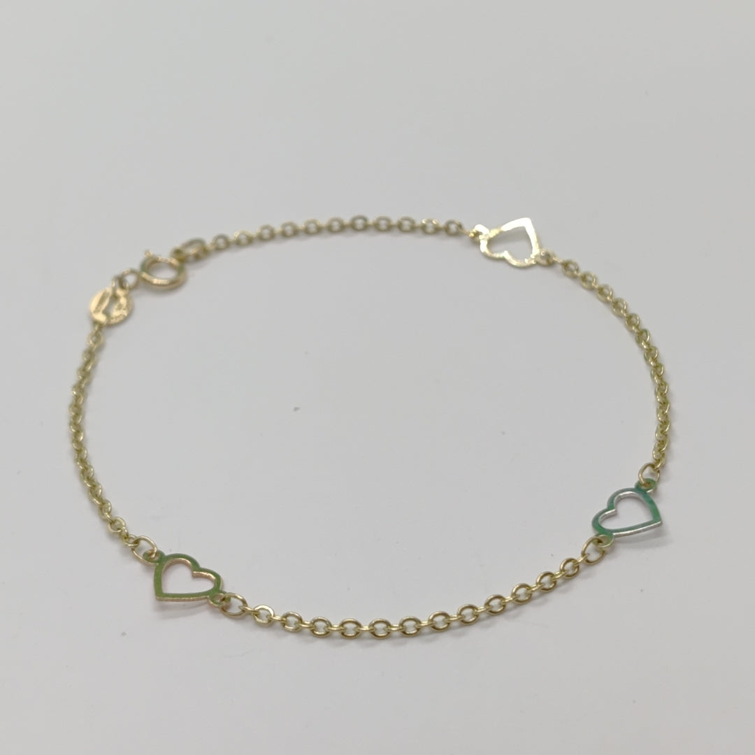 PULSERA ESPECIAL CON CORAZONES 14K 18 CM 1.2 GR (NUEVO)