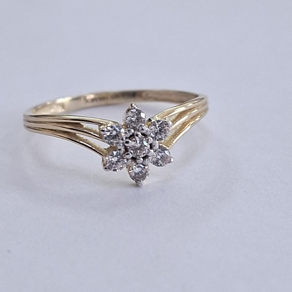 ANILLO ANILLITO FLOR C CIRCONIAS 14K 7 TALLA 1.4 GR (NUEVO)