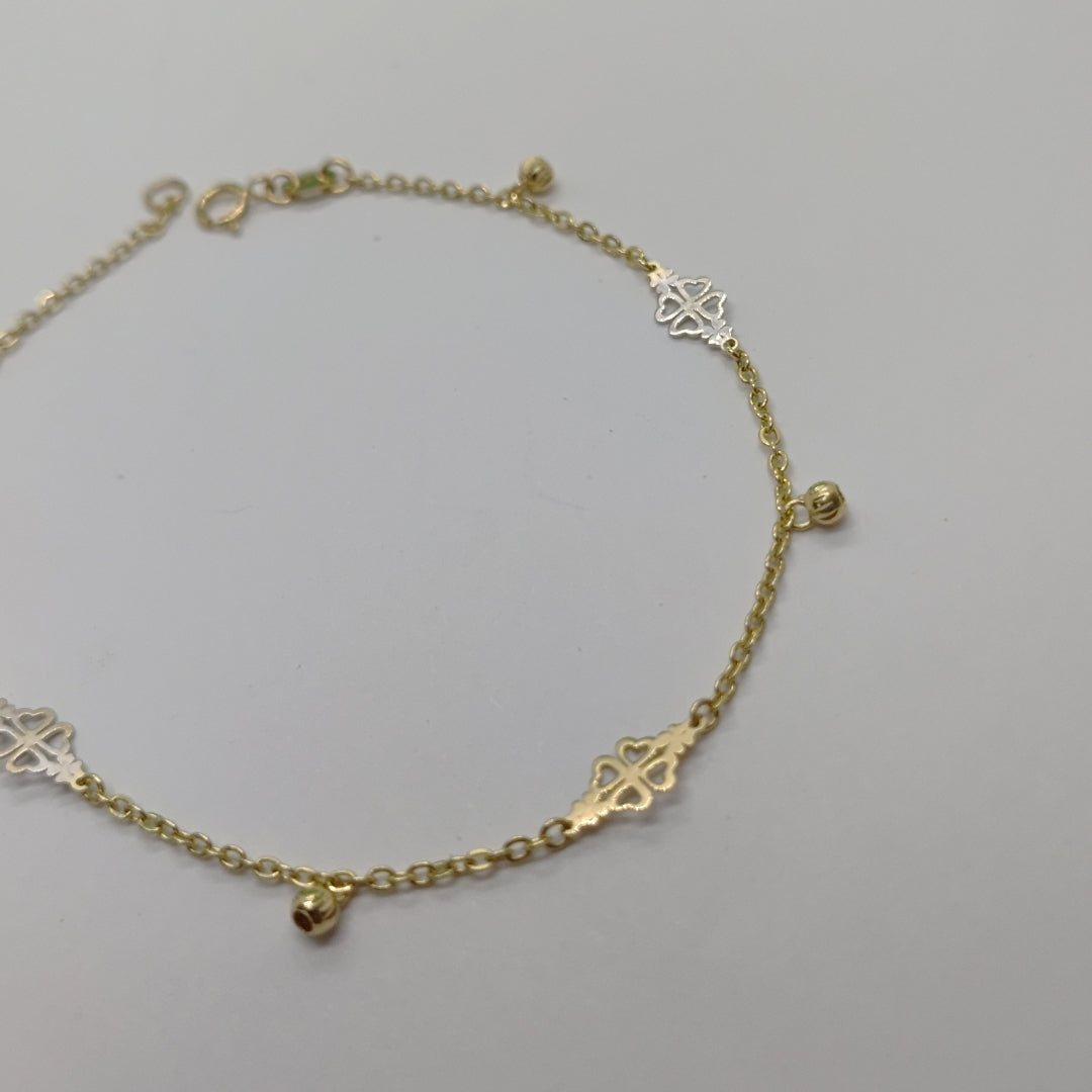 PULSERA ESPECIAL CON TREBOL 14K 18 CM 1.8 GR (NUEVO)