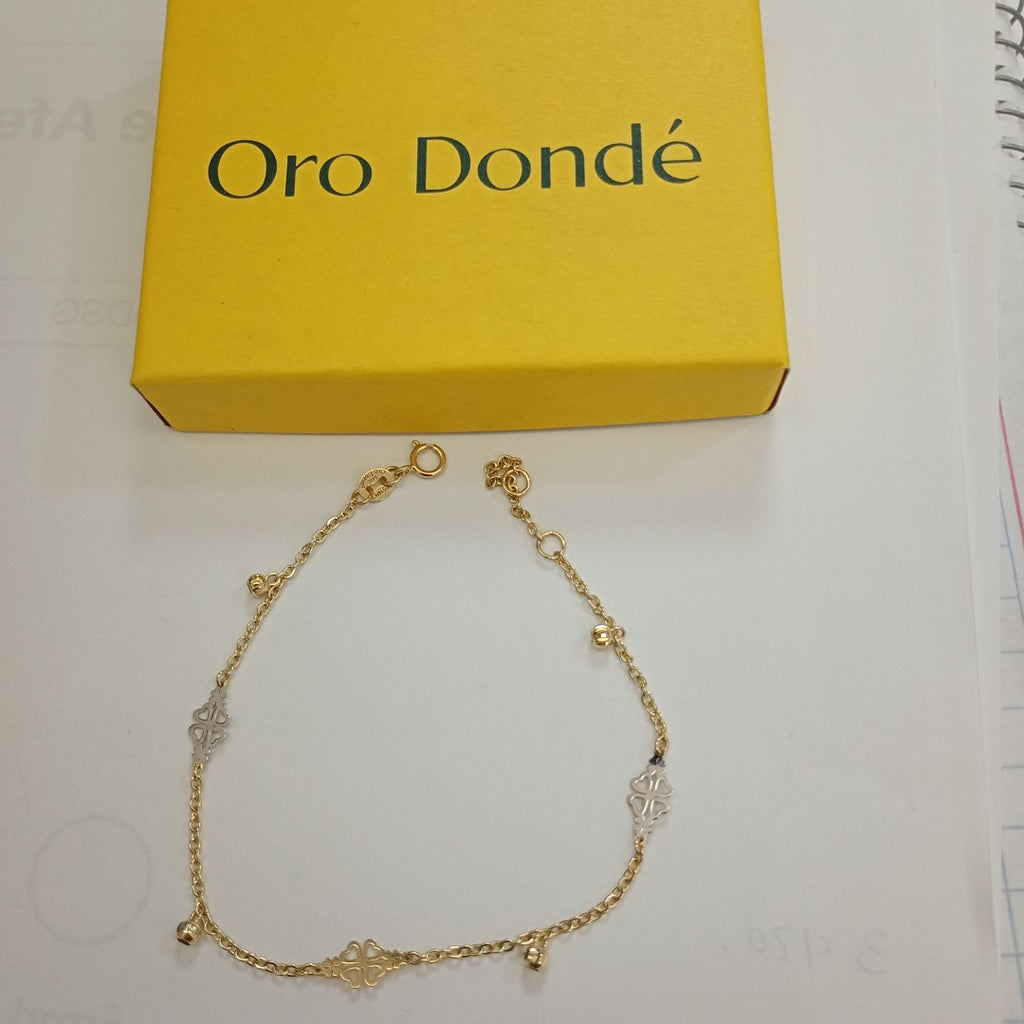 PULSERA ESPECIAL CON TREBOL 14K 18 CM 1.8 GR (NUEVO)