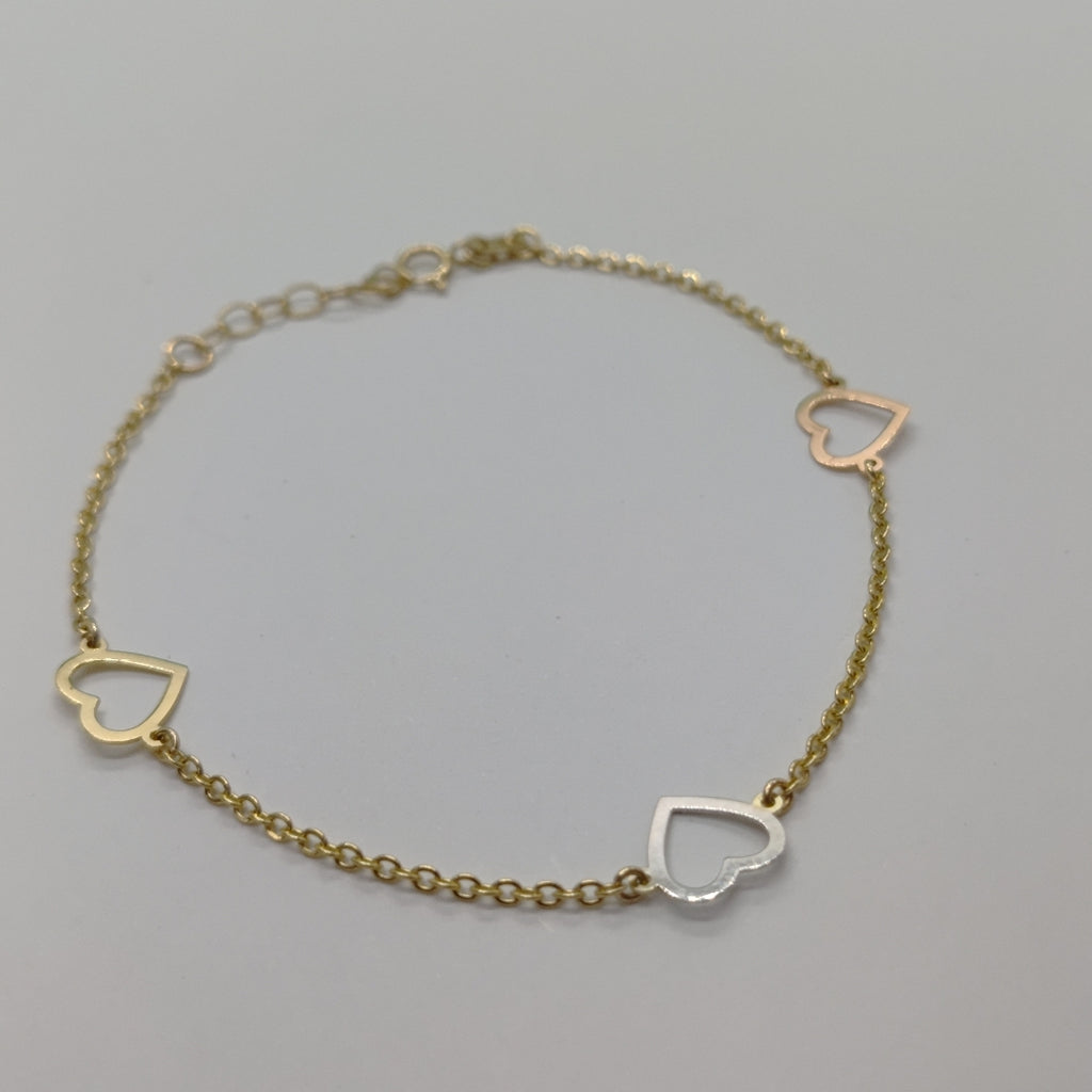 PULSERA ESPECIAL CON CORAZONES CONBINADOS 14K 18 CM 1.6 GR (NUEVO)