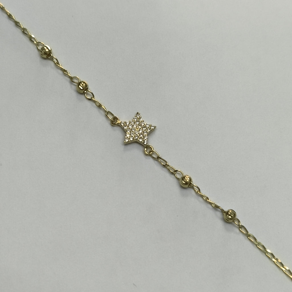 PULSERA ESPECIAL CON ESTRELLA Y CIRCONIAS 14K 18 CM 1.4 GR (NUEVO)
