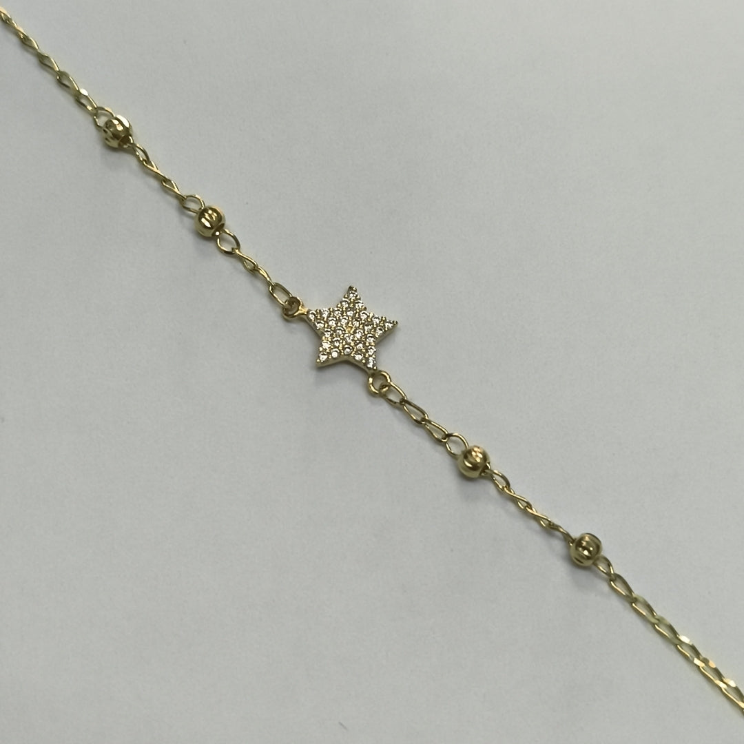 PULSERA ESPECIAL CON ESTRELLA Y CIRCONIAS 14K 18 CM 1.4 GR (NUEVO)
