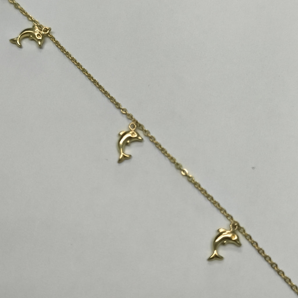 PULSERA ESPECIAL CON DIJES DELFINES 10K 18 CM 2 GR (NUEVO)