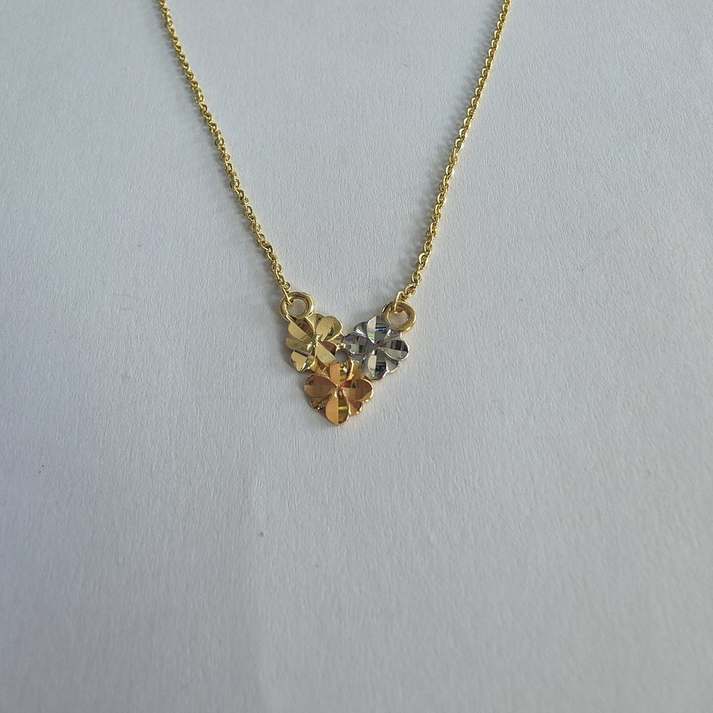 CADENA TEJIDO GARGANTILLA ESPECIAL C FLORES 14K 45 CM 2.9 GR (NUEVO)