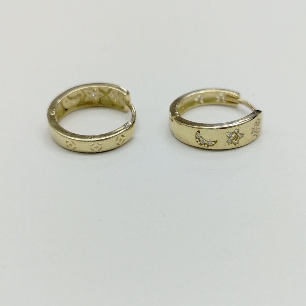 ARETES TEJIDO HUGGIES CON CIRCONIAS 14K 2.9 GR (NUEVO)