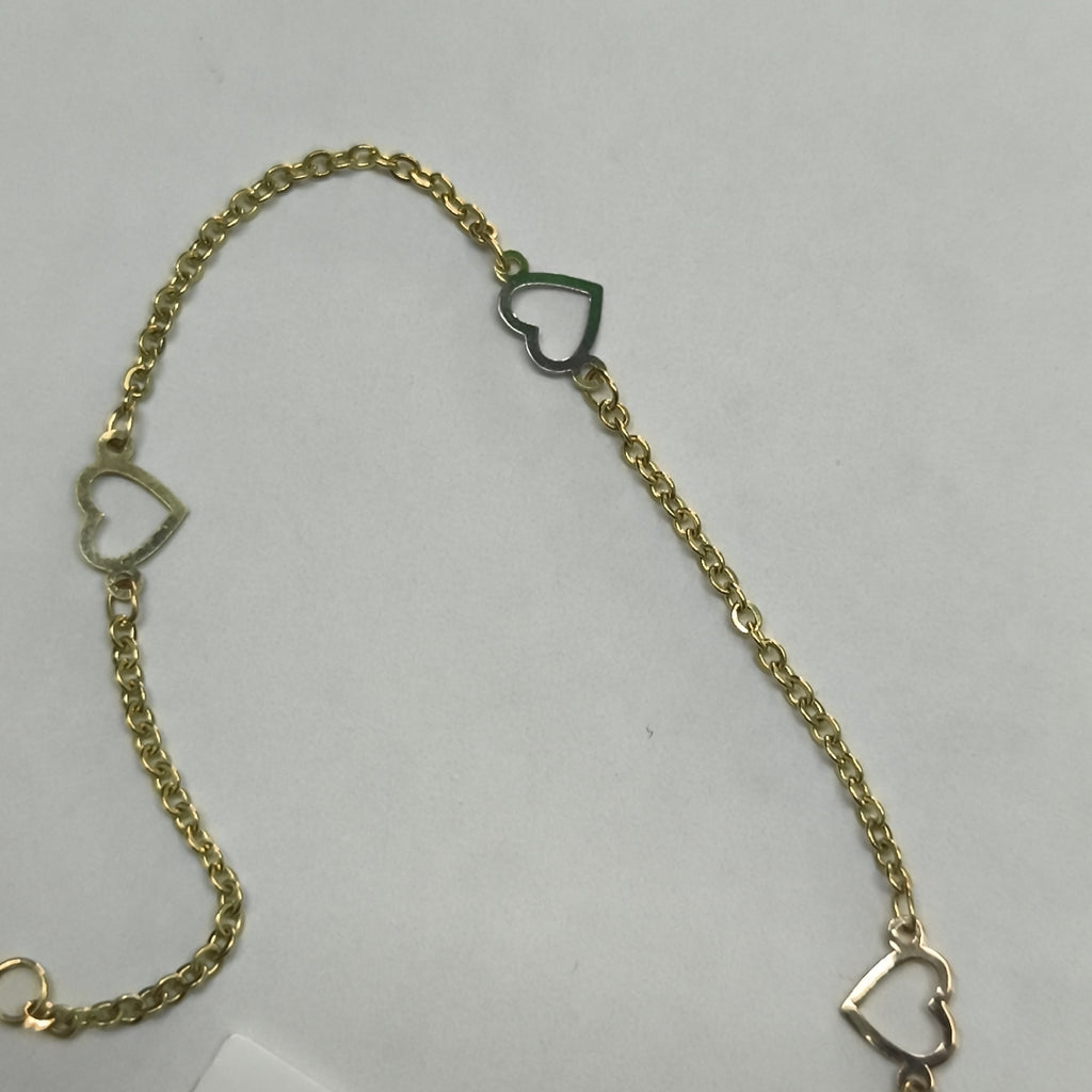 PULSERA ESPECIAL CON CORAZONES 14K 18 CM 1.3 GR (NUEVO)