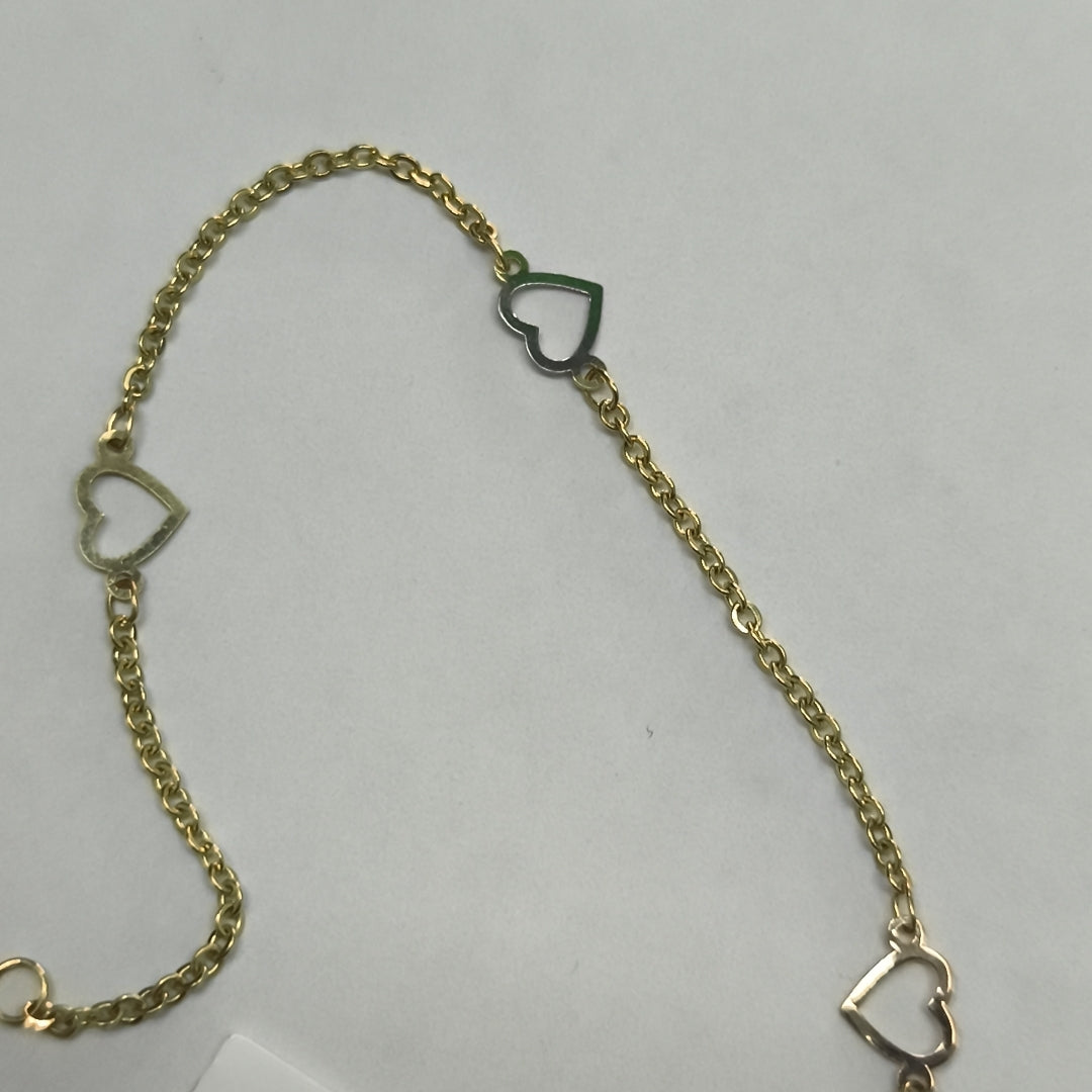 PULSERA ESPECIAL CON CORAZONES 14K 18 CM 1.3 GR (NUEVO)