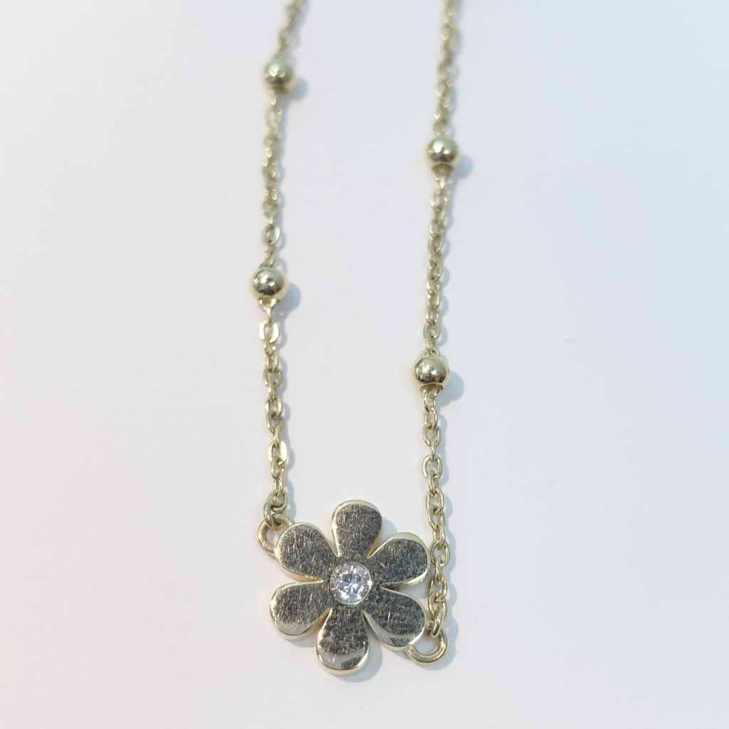 PULSERA TEJIDO ESPECIAL FLOR CON CIRCONIA 14K 18 CM 2.6 GR (NUEVO)