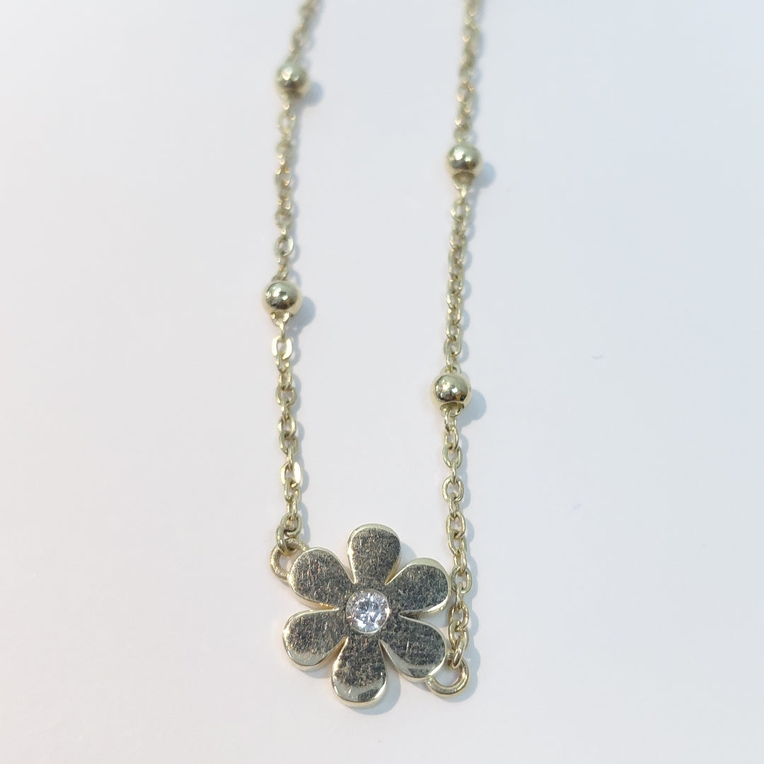 PULSERA TEJIDO ESPECIAL FLOR CON CIRCONIA 14K 18 CM 2.6 GR (NUEVO)