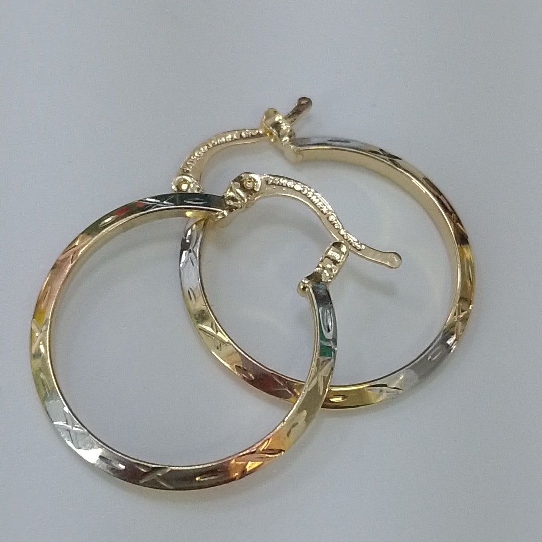 ARETES TEJIDO ARRACADAS BISELADAS COMBINADAS 14K 1.3 GR (NUEVO)