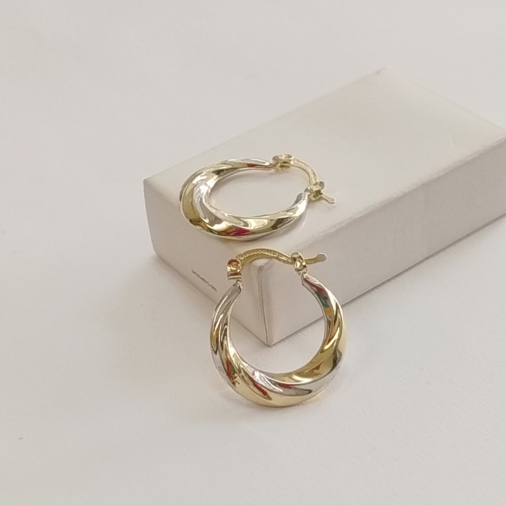 ARETES TEJIDO ARRACADA TRENZADA COMBINADA 14K 1.8 GR (NUEVO)