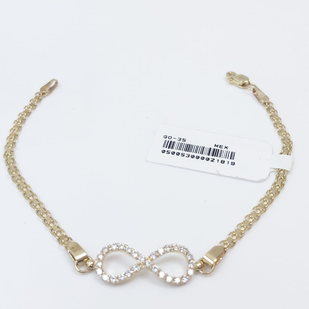 PULSERA TEJIDO ESPECIAL CON INFINITO Y CIRCONIAS 14K 18 CM 3.4 GR (NUEVO)