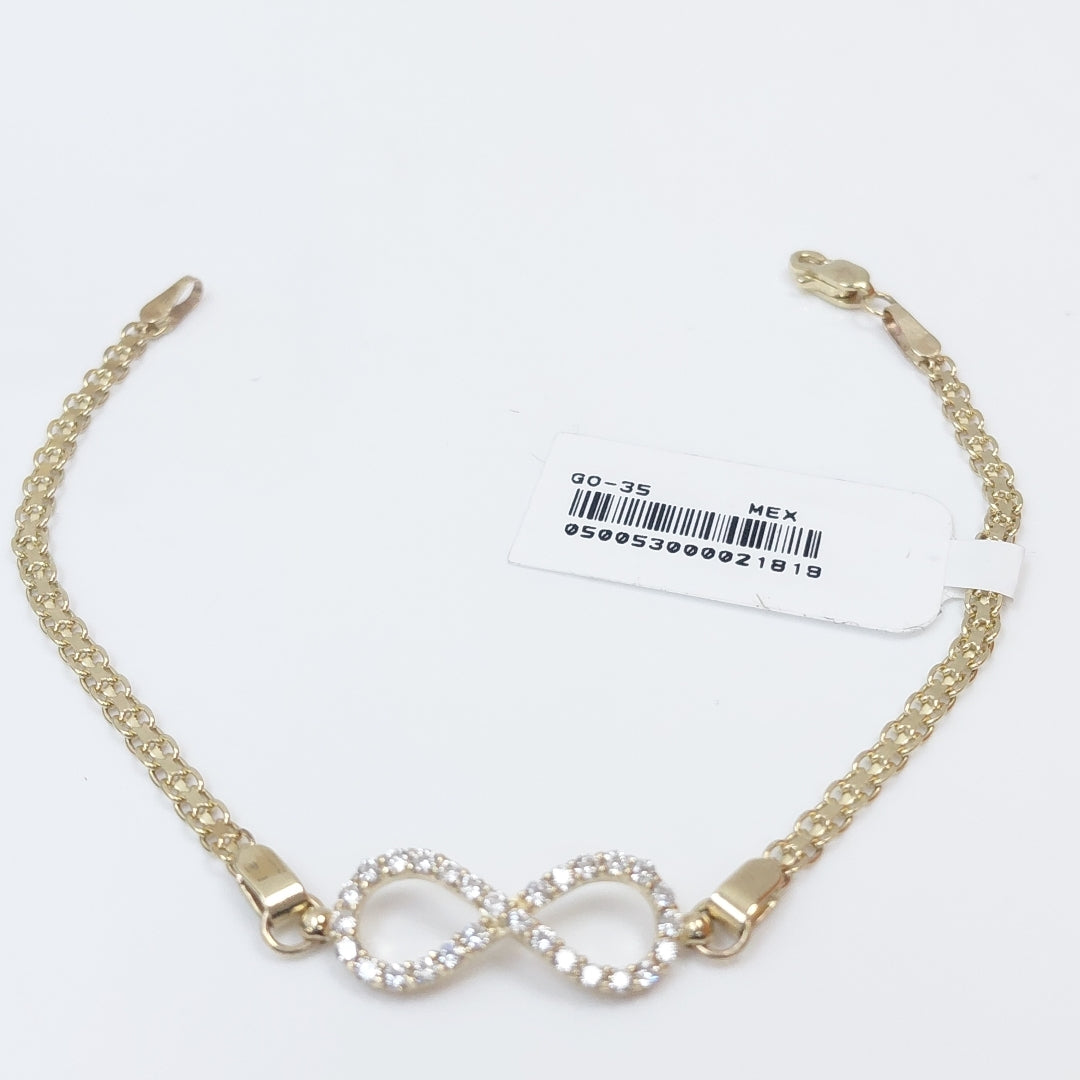 PULSERA TEJIDO ESPECIAL CON INFINITO Y CIRCONIAS 14K 18 CM 3.4 GR (NUEVO)