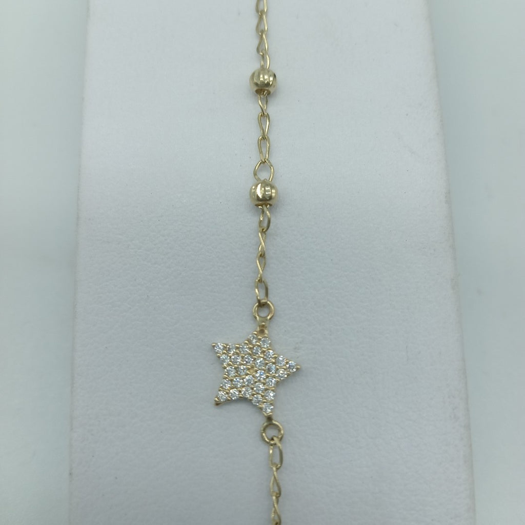 PULSERA ESPECIAL CON ESTRELLA Y CIRCONIAS 14K 18 CM 1.4 GR (NUEVO)