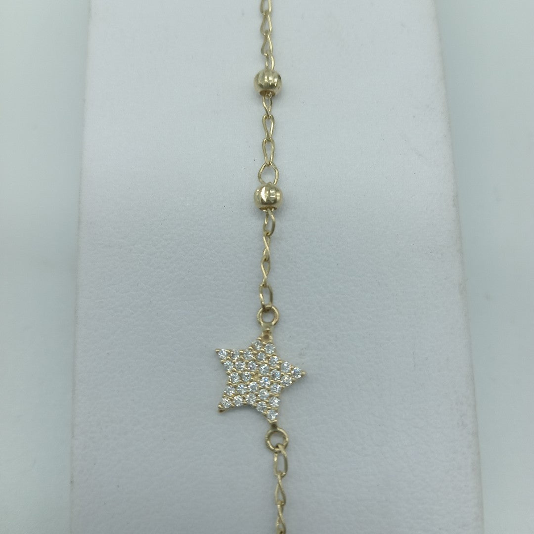 PULSERA ESPECIAL CON ESTRELLA Y CIRCONIAS 14K 18 CM 1.4 GR (NUEVO)