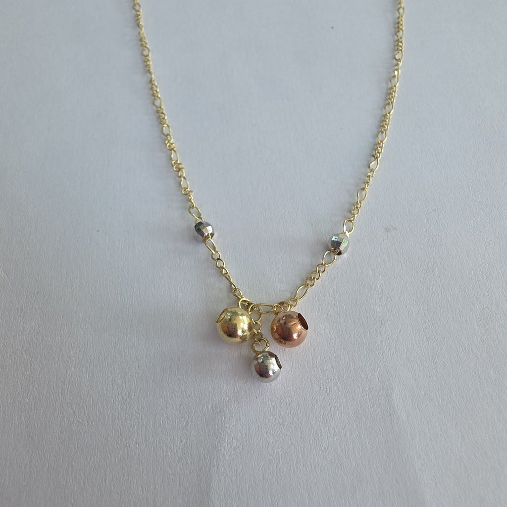 CADENA GARGANTILLA 3X1 CON ESFERAS COMBINADAS 14K 45 CM 3.1 GR (NUEVO)