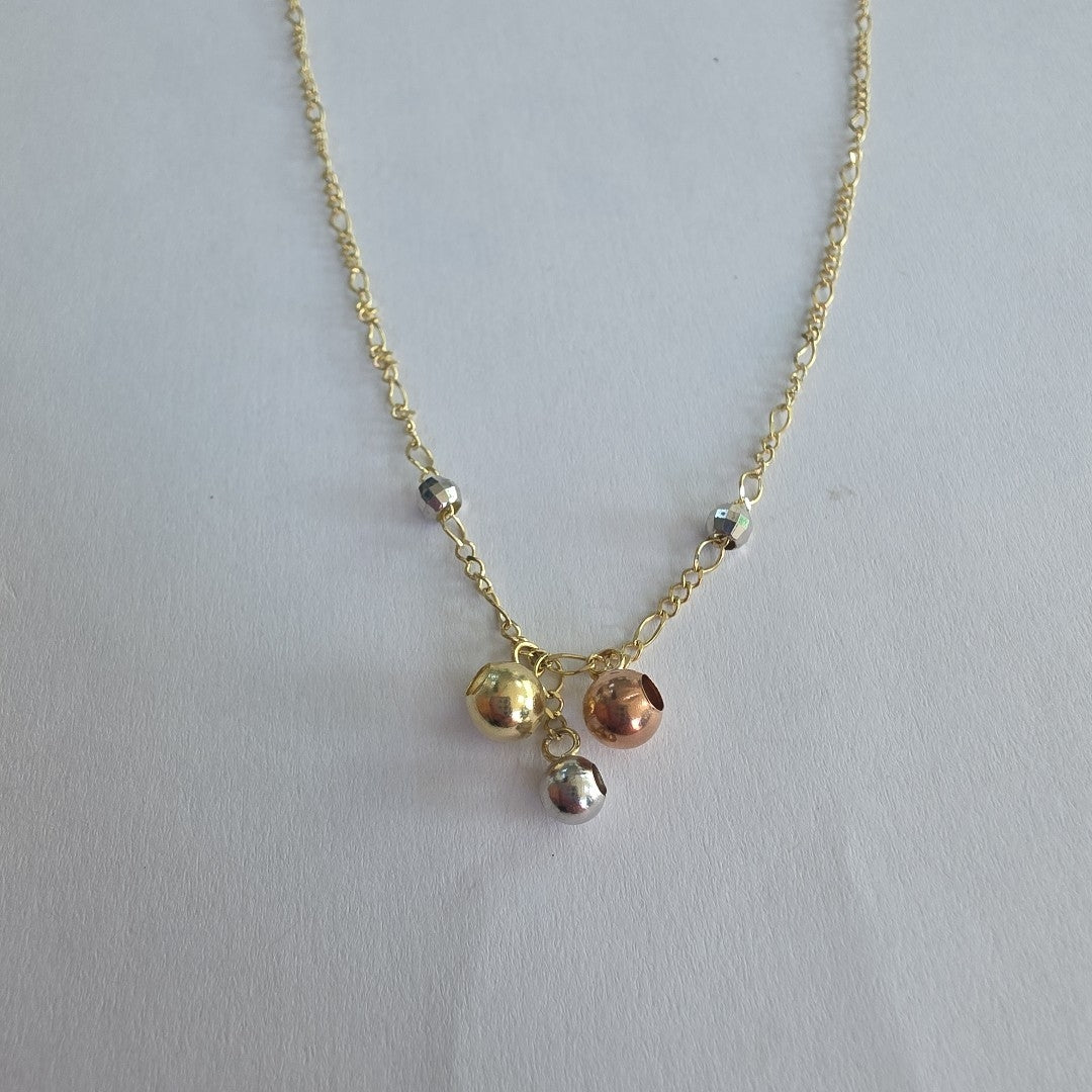 CADENA GARGANTILLA 3X1 CON ESFERAS COMBINADAS 14K 45 CM 3.1 GR (NUEVO)