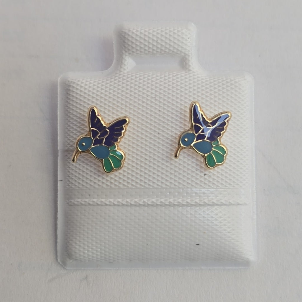 BROQUELES BROQUEL FIG COLIBRI ESMALTE AZUL 14K 0.2138 GR (NUEVO)