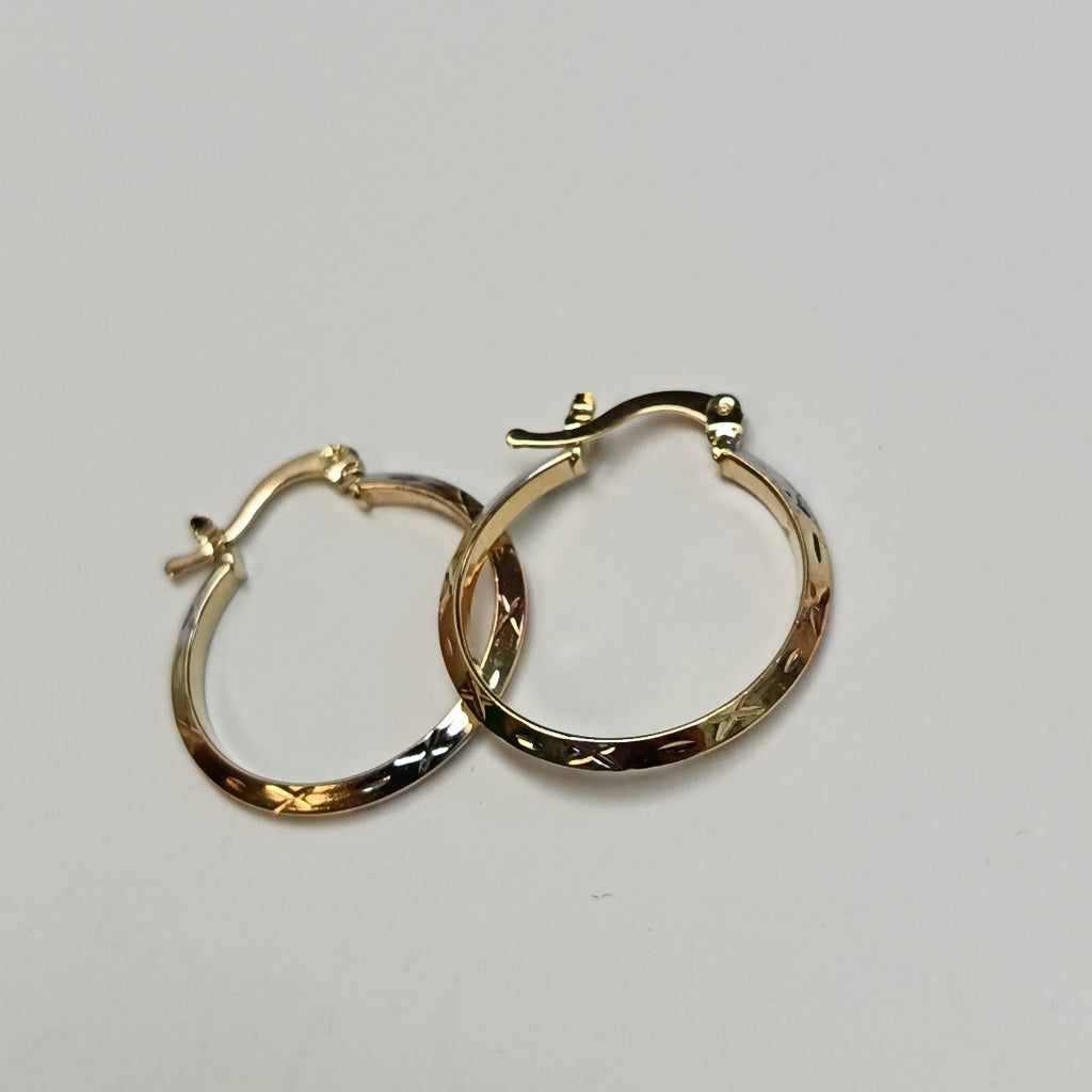 ARETES TEJIDO ARRACADAS BISELADAS COMBINADAS 14K 1.3 GR (NUEVO)