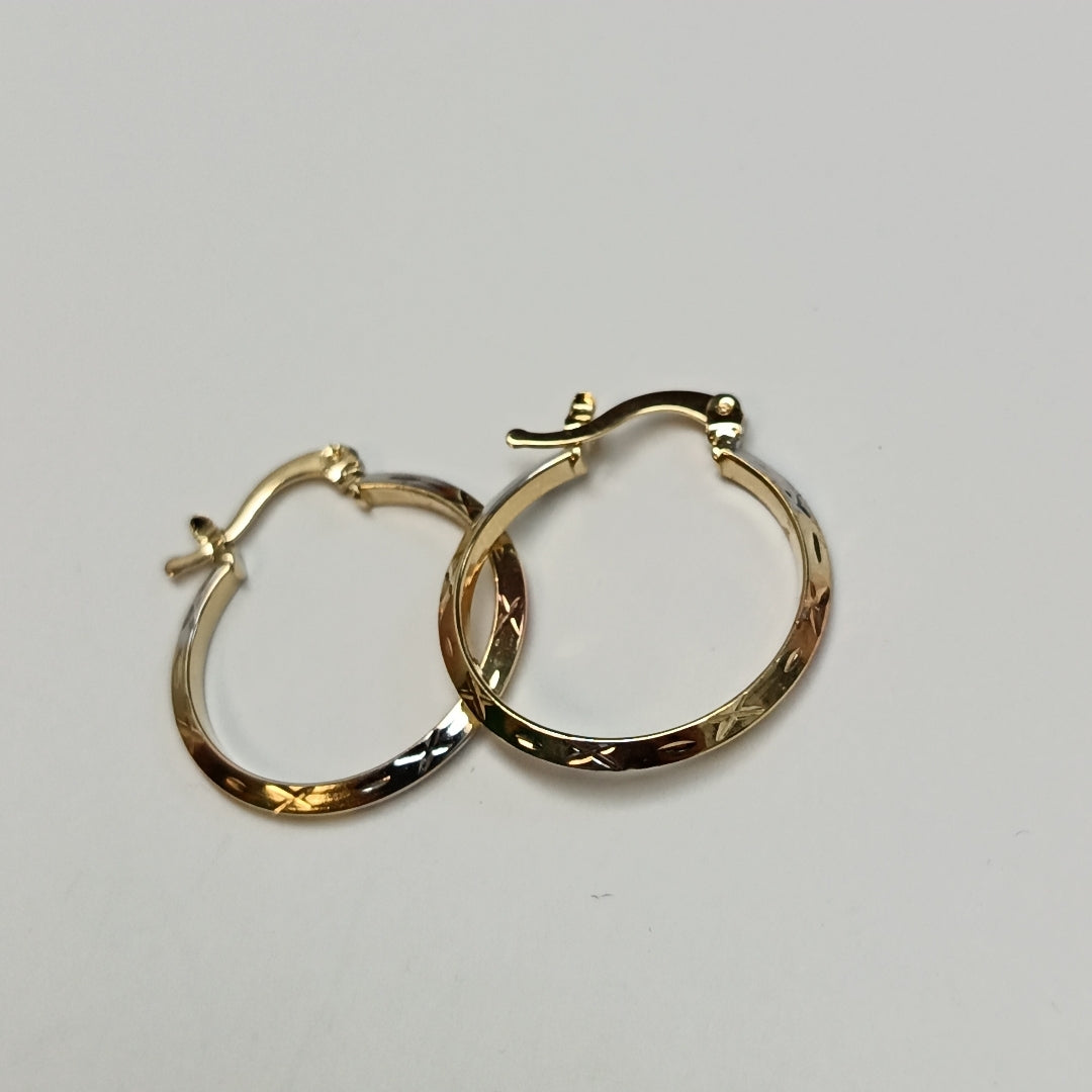 ARETES TEJIDO ARRACADAS BISELADAS COMBINADAS 14K 1.3 GR (NUEVO)