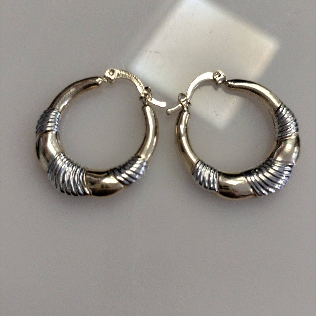 ARETES ARRACADAS HUECAS COMBINADAS 14K 2.6 GR (NUEVO)
