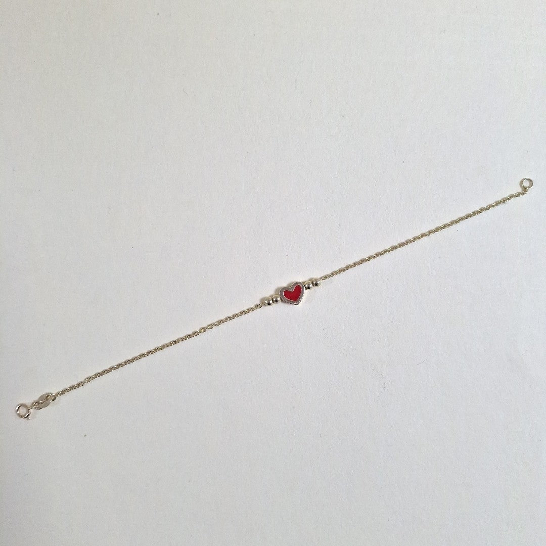 PULSERA TEJIDO ESPECIAL C CORAZON ROJO 14K 18 CM 1.9 GR (NUEVO)