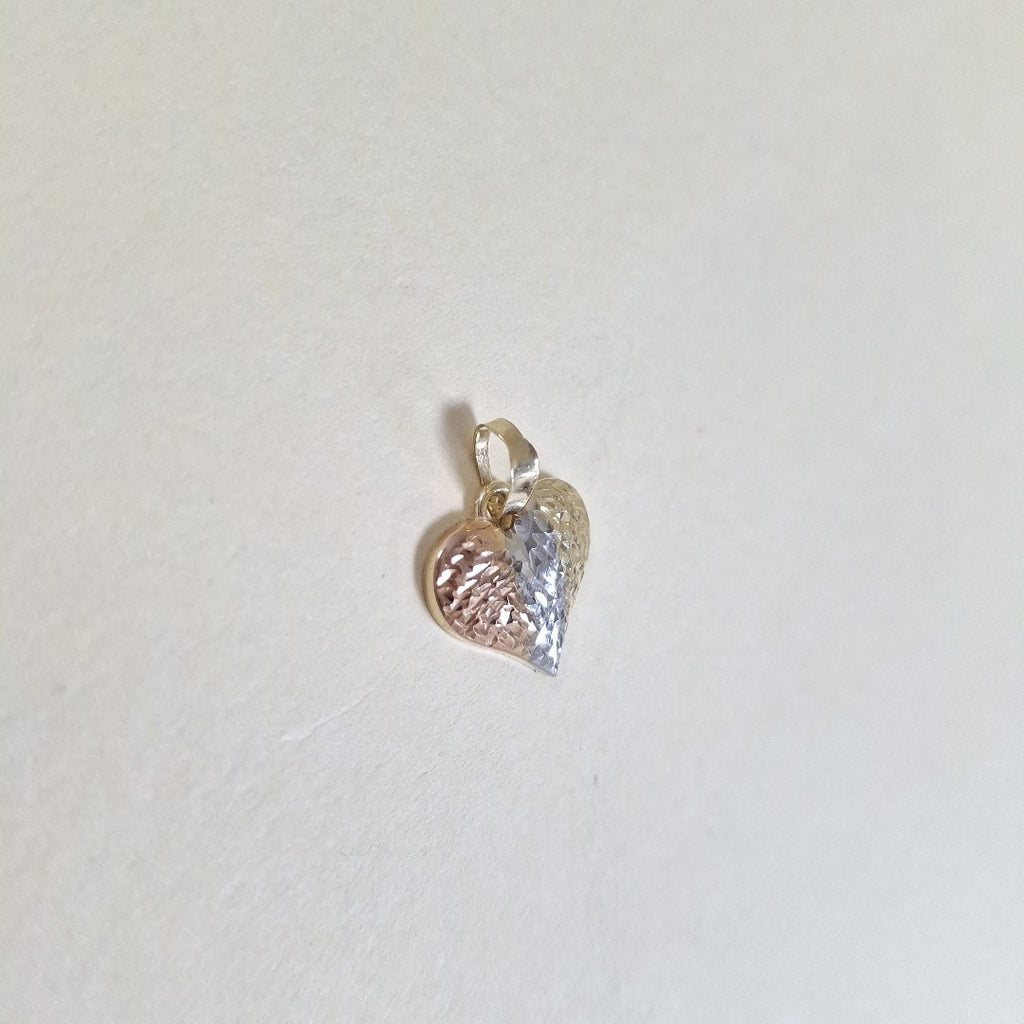 DIJE TEJIDO CORAZON LABRADO COMBINADO 14K 1.2 GR (NUEVO)