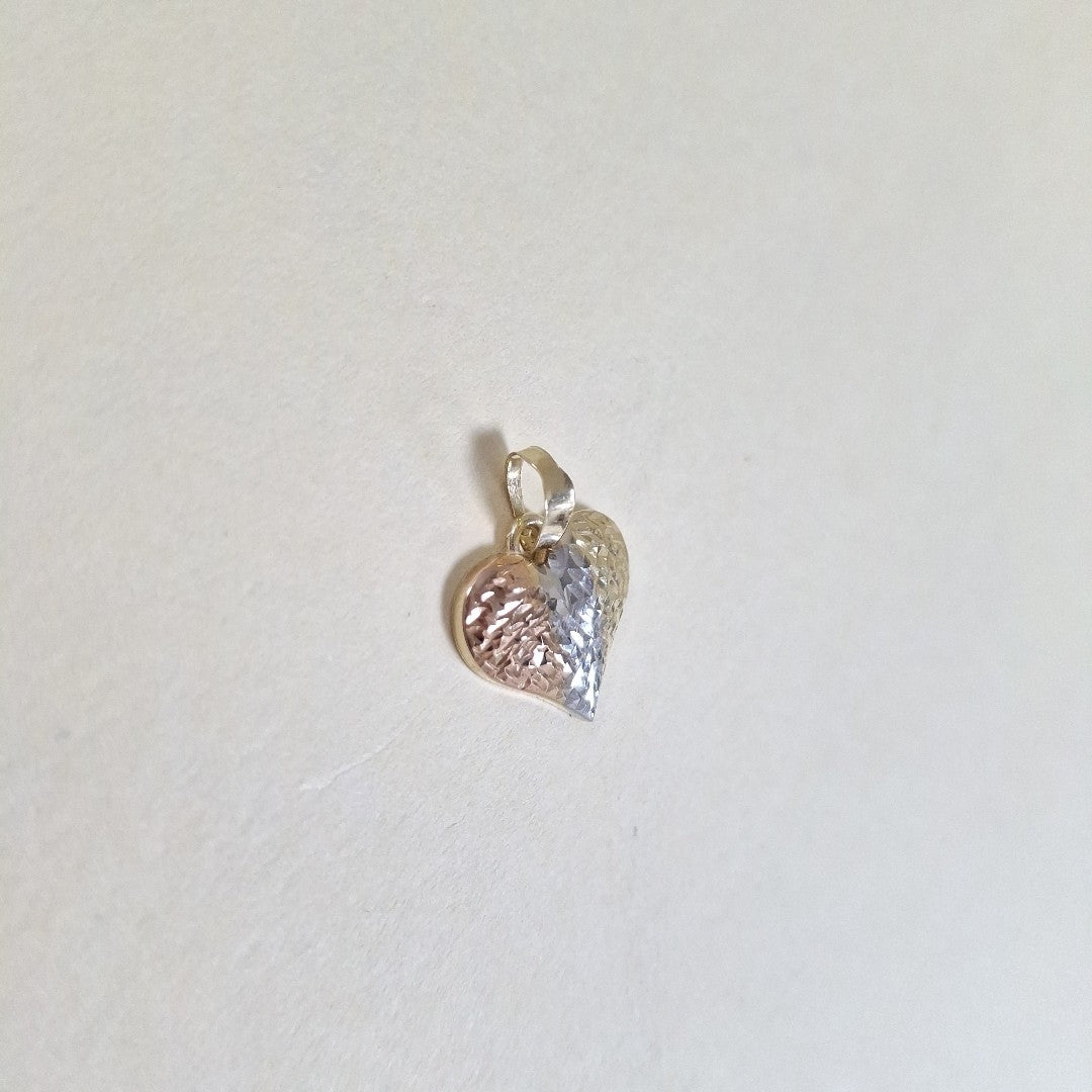 DIJE TEJIDO CORAZON LABRADO COMBINADO 14K 1.2 GR (NUEVO)
