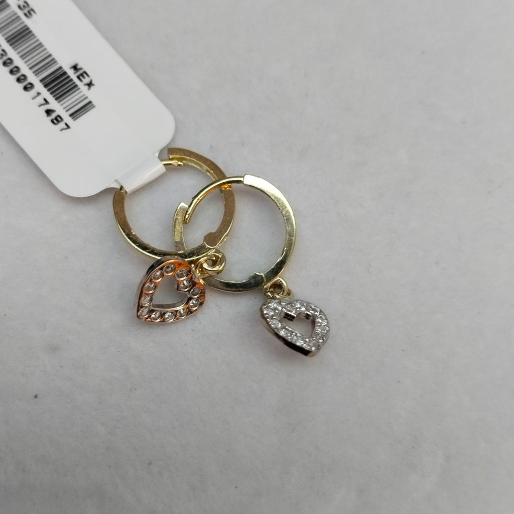 ARETES HUGGIES CON DIJE CORAZON Y CIRCONIAS 14K 2 GR (NUEVO)