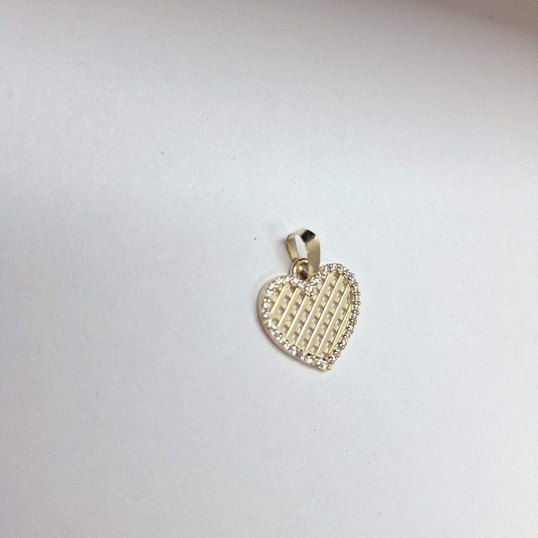 DIJE TEJIDO CORAZON CON CERCO DE CIRCONIAS 14K 1.1 GR (NUEVO)